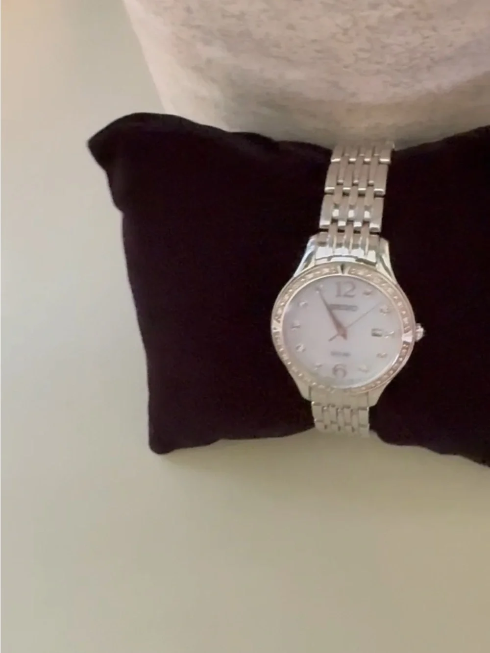Seiko Silver and White Ladies Bracelet Watch with Crystal Accents